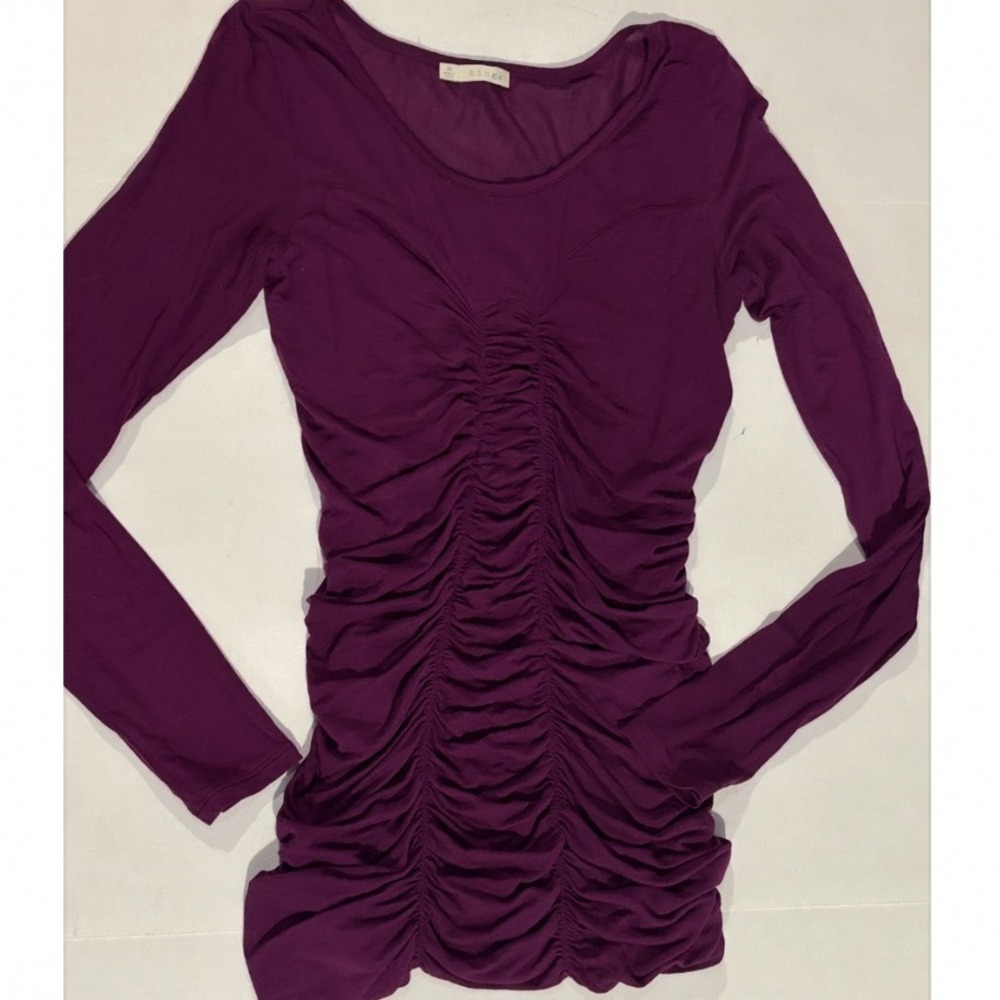 Hinge dress long sleeve Bodycon ruched purple stretch size Medium